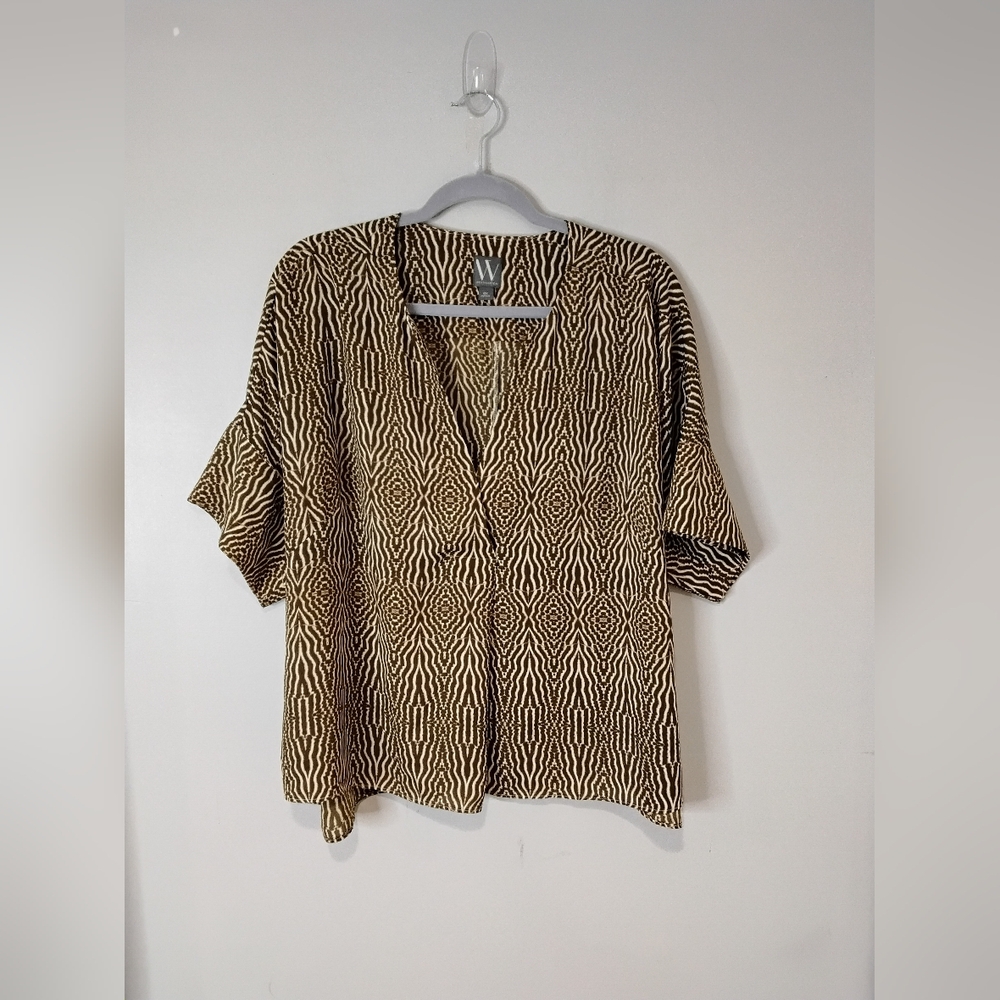 Worthington Brown and Cream Dolman Sleeve Blouse